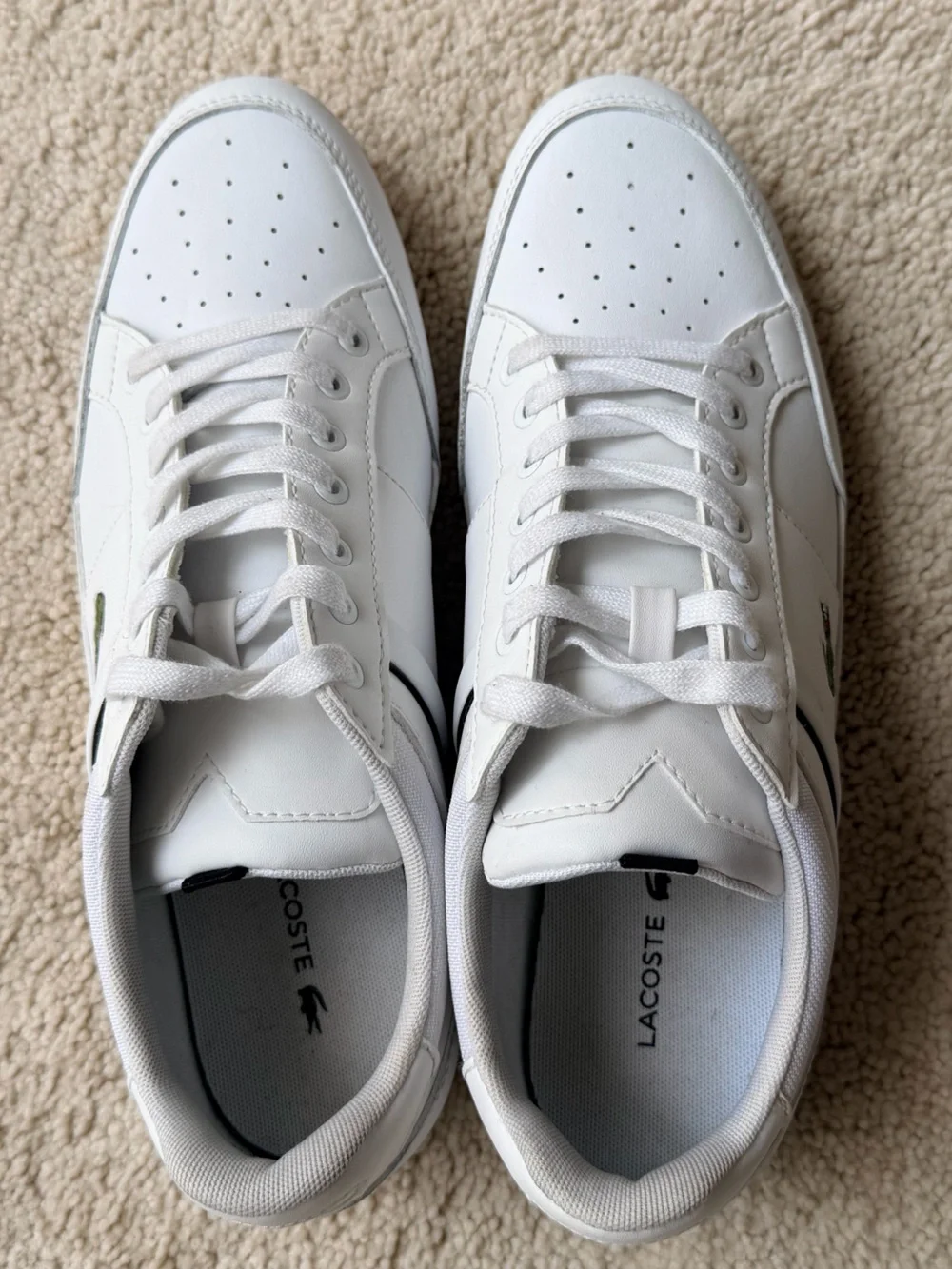 Lacoste White Leather Low-Top Sneakers with Green Crocodile